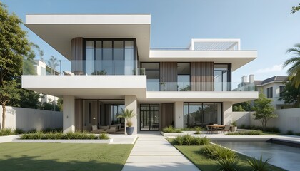 Fototapeta premium Modern Residential Architecture in Daylight with Straight Lines and Neutral Tone