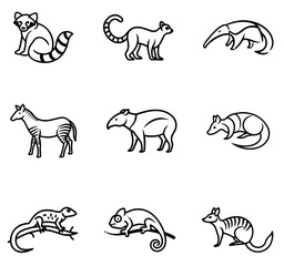 Rare and Exotic Animals Doodle Icons