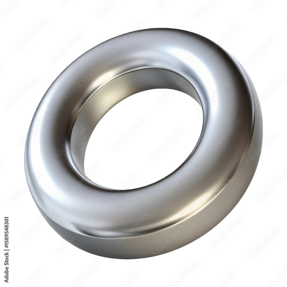 Fototapete silver torus ring metal object render illustration shiny metallic shape design graphic element isola