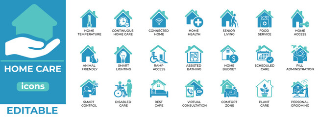 Home care vector icons for healthcare, seniors, and nursing services