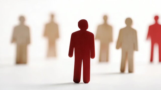 A person holds a red paper man in front of a crowd, great for demonstrations or protests
