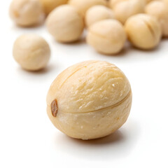A single whole dried lotus seed, nutritious and mildly sweet, used in cooking,