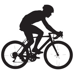 Obraz premium Silhouette of a professional cyclist in full gear wearing a helmet and riding a road bike with focused determination and athletic posture