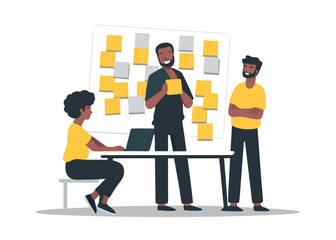 Fototapeta premium Agile Teamwork Illustration Collaboration Brainstorming and Project Planning Meeting with Yellow Stickies for Business