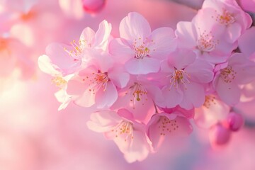 Naklejka premium Beautiful and Delicate Pink Blossoms Displaying Their Charm Under Soft and Gentle Lighting