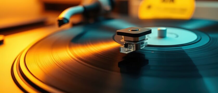 a Technics SL-1200MK2 turntable tonearm and cartridge playing a vinyl record