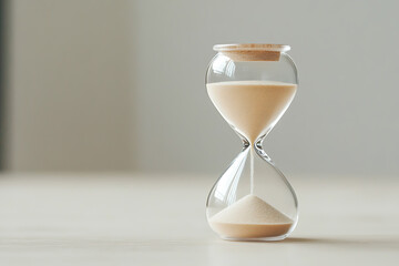Hourglass with sand flowing between glass bulbs. A classic symbol of time passing and deadlines approaching.