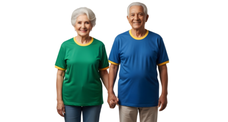 Senior couple holding hands happy elderly love and relationship on transparent background