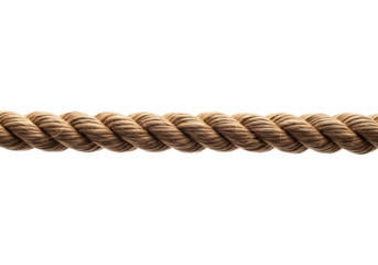 Realistic twisted nautical manila rope, horizontal line, isolated on transparent background, png