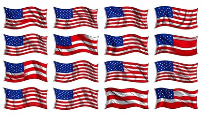 Collection of American flags in various wind directions