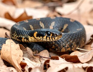 Obraz premium Close-up of a snake on fallen leaves