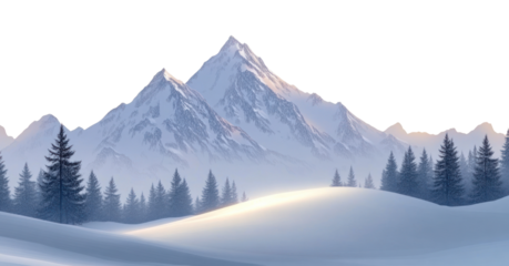 PNG A winter sunset mountain landscape trees snow nature.