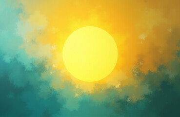 A vibrant golden sun radiates its light, peeking through a dreamy display of soft, colorful clouds during dusk. The captivating scene evokes a sense of calm and wonder