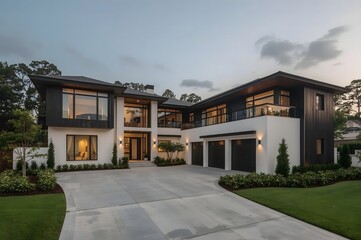Obraz premium Contemporary Residential Architecture with Clean Lines and Neutral Tones | Modern Home Design in Natural Daylight