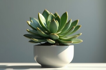 A vibrant succulent stands proudly in a simple white pot, catching the soft light of a sunny afternoon. This green addition brings life and tranquility to any indoor space
