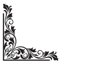 Decorative corner with ornate floral scroll design element in black and white, vector graphic