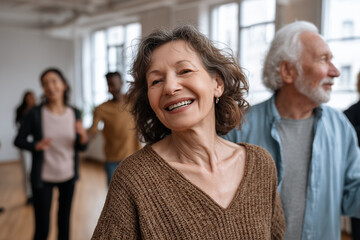 Happy diverse senior adults smiling and enjoying social gathering in bright modern room