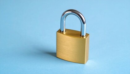 Golden padlock on a light blue background