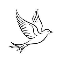 Fototapeta premium Stylized black line art of a flying dove bird wings