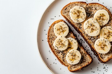 Healthy banana toast with peanut butter and chia seeds for nutritious breakfast or snack
