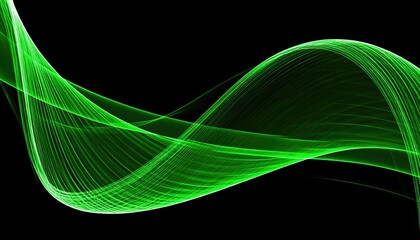 Abstract green wavy lines on black background