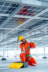 Vertical image of professional technician worker or engineer use tools for maintenance or check...