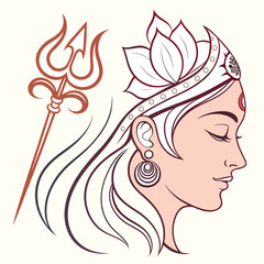 Colorful Durga Maa Face Vector art design illustrations, Line art vector design, illustrator design