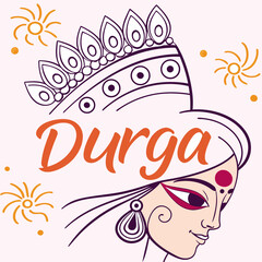 Colorful Durga Maa Face Vector art design illustrations, Line art vector design, illustrator design