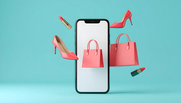 Online retail experience on a smartphone with vibrant fashion and beauty items in a dynamic display.