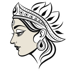 silhouette of a woman, Durga maa face vector illustration 