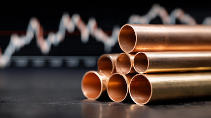 Copper pile set against price graph showcasing market trends and fluctuations in the copper industry