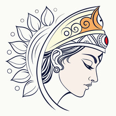 Colorful Durga Maa Face Vector art design illustrations, Line art vector design, illustrator design