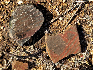 Hohokam pottery shards with intricate designs - Tucson, Arizona