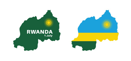 rwanda flag and map set. rwanda flag in official colors and proportions., map