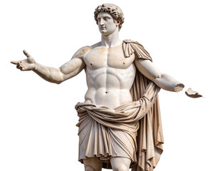 Obraz premium Broken Ancient Roman Marble Statue with Missing Limbs, Ruined Artifact Style, Transparent Background.