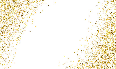 gold glitter round particles confetti. Luxury sparkling glitter dust falling isolated on transparent background. Falling magic glitter confetti, golden dust. Modern Design elements or decoration, PNG