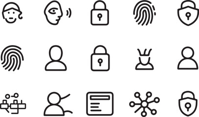 Collection of security and user interface icons in a clean line art style