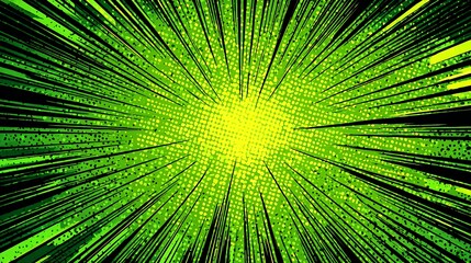 Abstract comic background with green radial speed lines for a powerful energy blast.