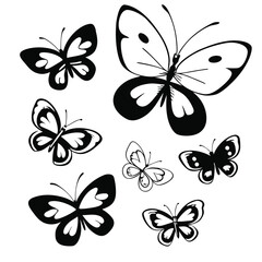 Fototapeta premium Black and White Stylized Butterflies on White butterfly