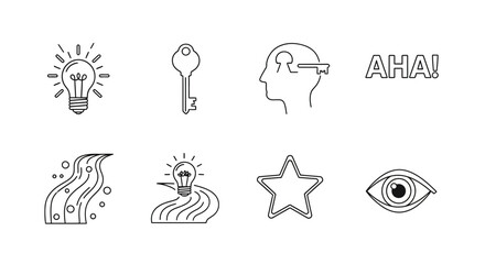 Insight and Discovery Conceptual Line Icons Set