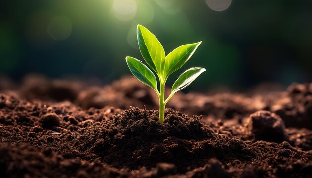 fresh sprout emerging from rich dark soil