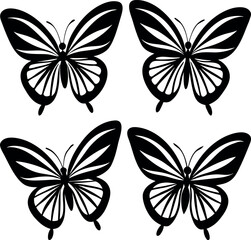 set of black and white butterflies
