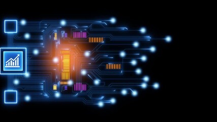 Business efficiency concept, neon circuit line how much a company or organization can produce as it relates to time, business graph workflow optimization icon isolated on transparent background 4k . - Powered by Adobe