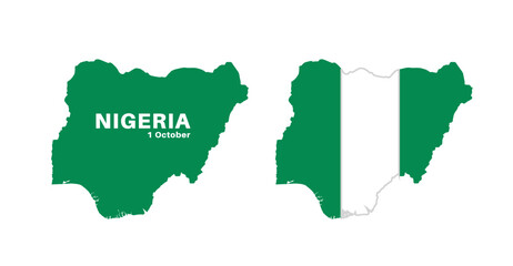 nigeria flag and map set. nigeria flag in official colors and proportions., map
