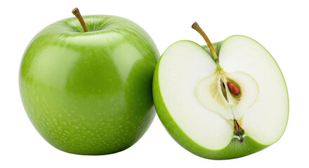 Isolated Green Apple with Half Cut