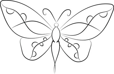 Hand-drawn butterfly vector illustration on white, featuring a beautiful floral spring design with delicate pink blossoms and green leaves