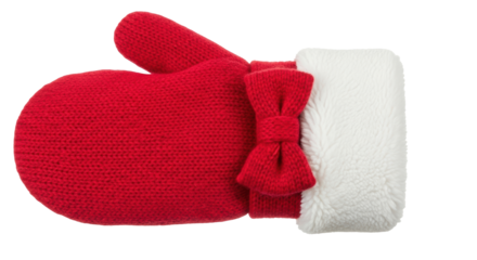 Isolated Red Knitted Mitten with Bow