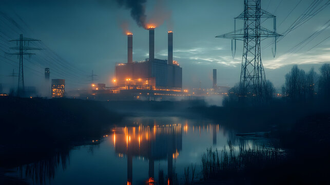 Night Industrial Landscape Illustration - Powered by Adobe