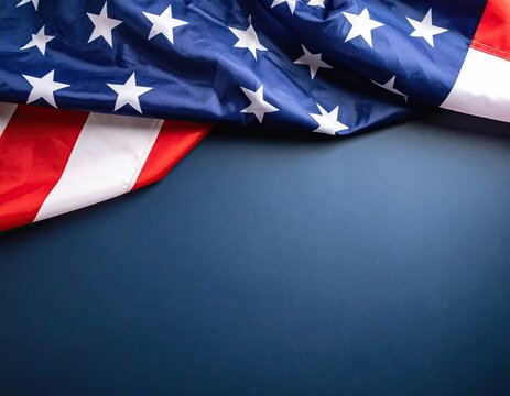 American flag draped over a dark blue background