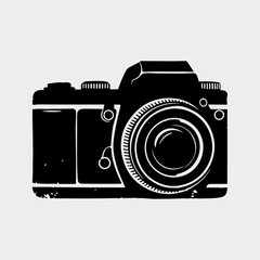 Silhouette of a Camera: A striking black silhouette of a classic camera, its lens and body rendered in sharp detail. A simple yet iconic representation of photography.